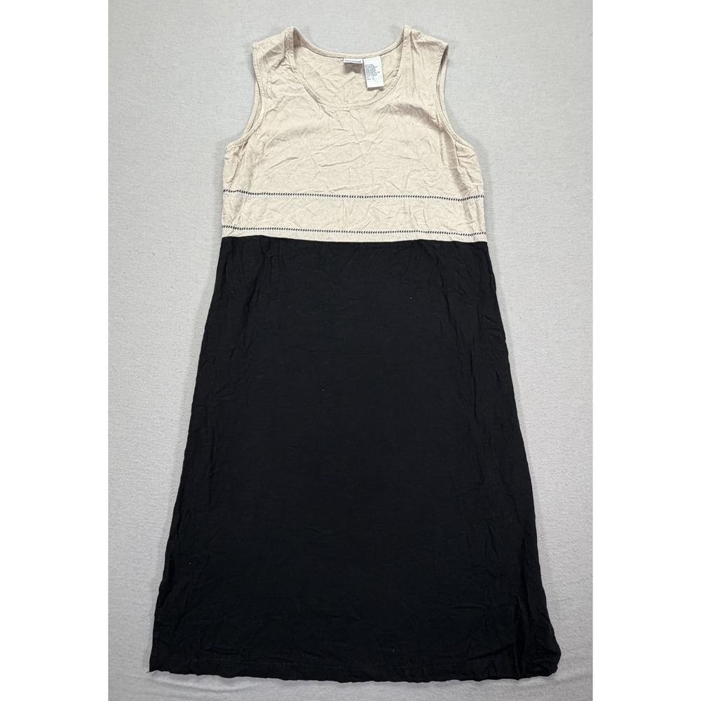 Carolina Colours Maxi Dress Women‎ Size 12 Black Beige Linen Blend Colorblock